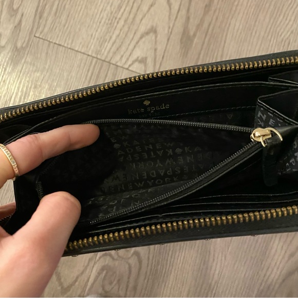Kate Spade Large Black & Gold Studded Cow Leather Zip Up Wallet - Picture 8 of 12